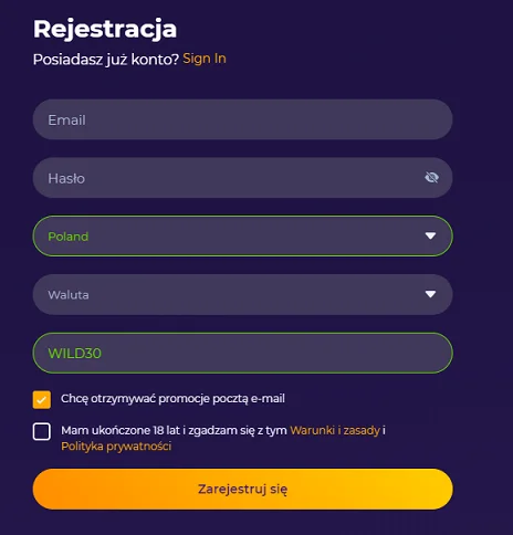 iwild casino bonus bez depozytu krok 2