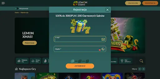 lemon casino rejestracja krok 1