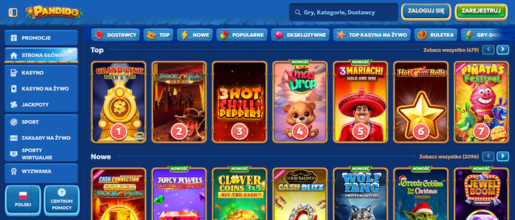 pandido casino screen