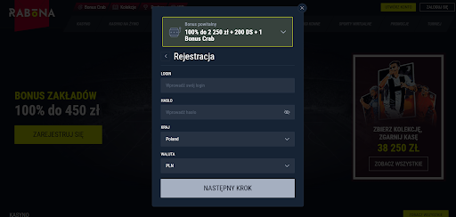 rabona casino rejestracja krok 2