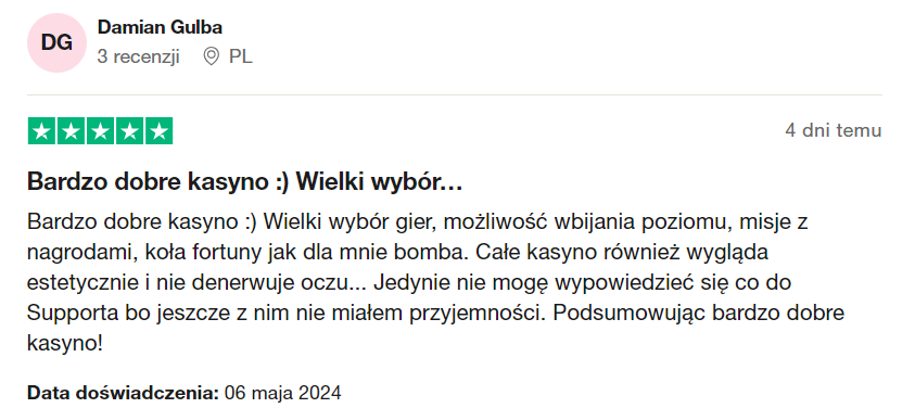 recenzja kasyna hitnspin od użytkownika damian gulba na stronie trustpilot