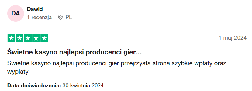 recenzja kasyna hitnspin od użytkownika dawid na stronie trustpilot