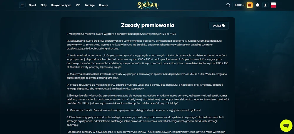 spellwin casino regulamin
