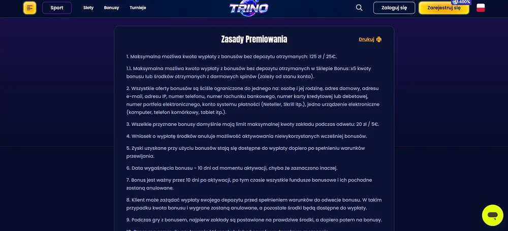 trino casino regulamin
