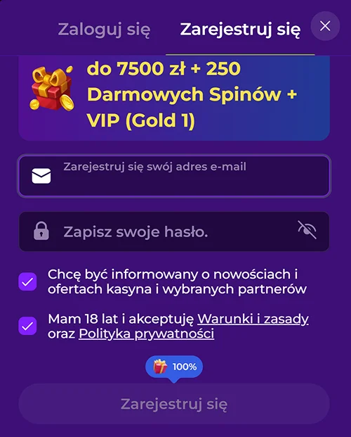 wpisz swoj adres e-mail i haslo w gambloria casino
