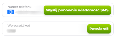 wprowadzeniu numeru telefonu, kliknij “Potwierdź” i wprowadź kod aktywacyjny w pole Verde