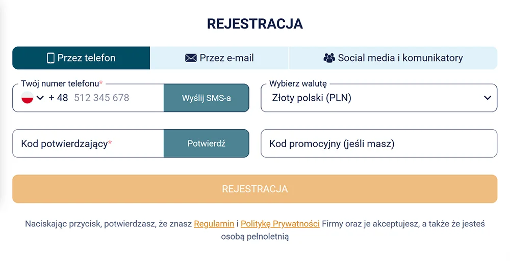 wybierz sposob rejestracji coldbet casino